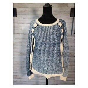Fashion Apparel Lace Up Sweater Women’s S/M Blue Creme Bohemian Pullover VGUC